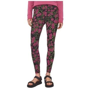 Pact Organic x Grateful Dead Organic Cotton Black/Pink Floral Leggings NWT